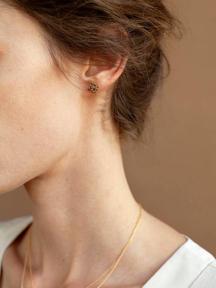Crosshatch Studs - gold plate: Tiny