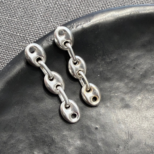 Puffed Mariner Triple Link Earrings Silver