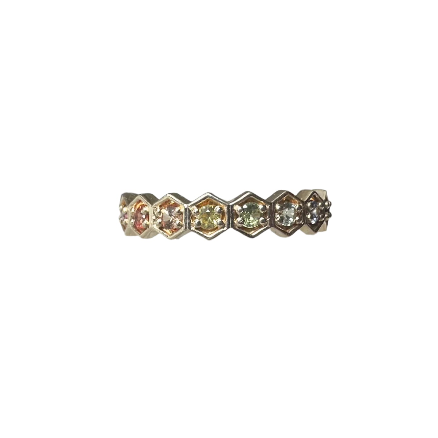 Geometric Rainbow Sapphire Ring