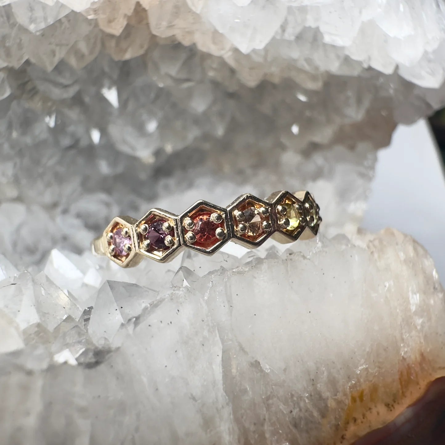 Geometric Rainbow Sapphire Ring