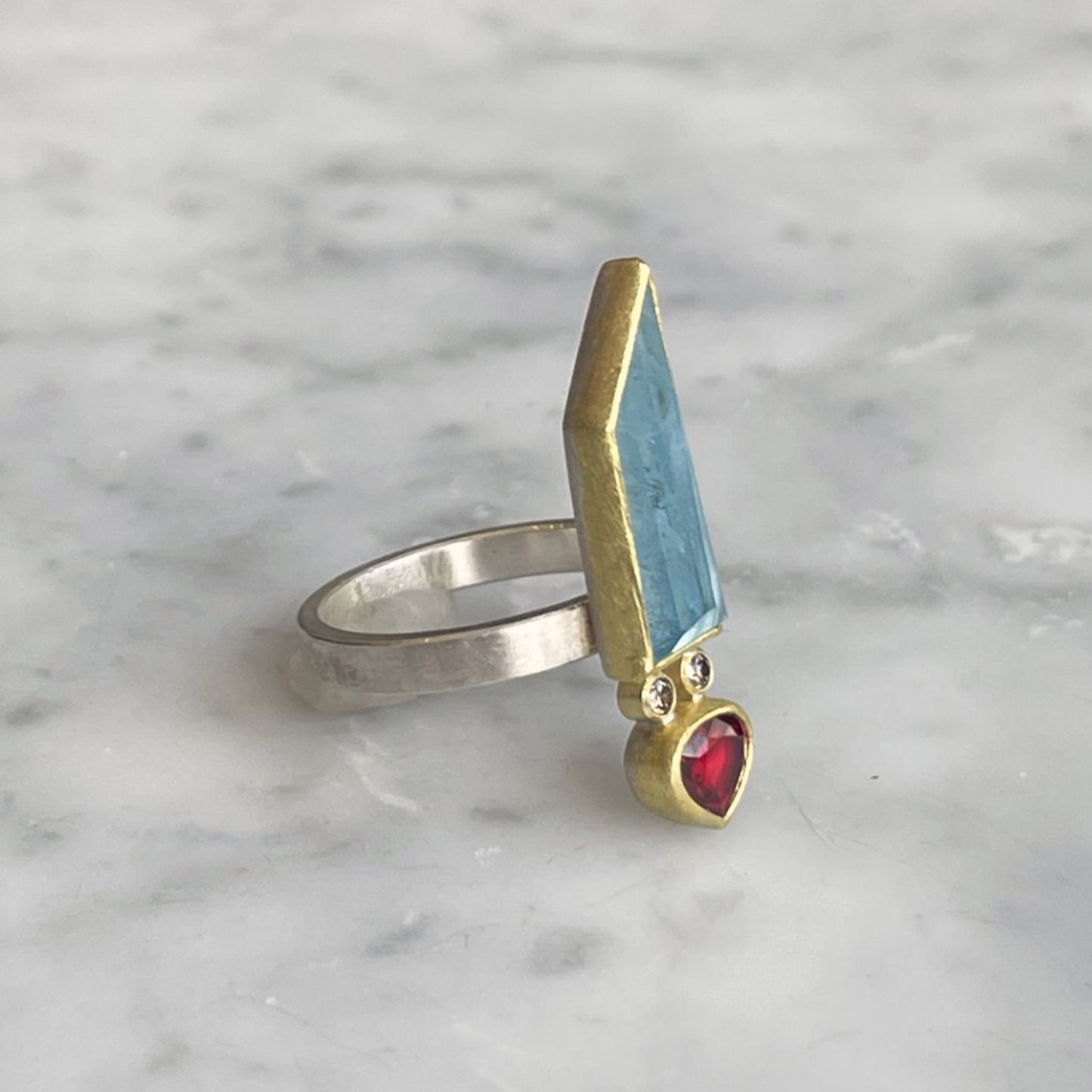 Aqua, Sapphire, and Diamond Ring