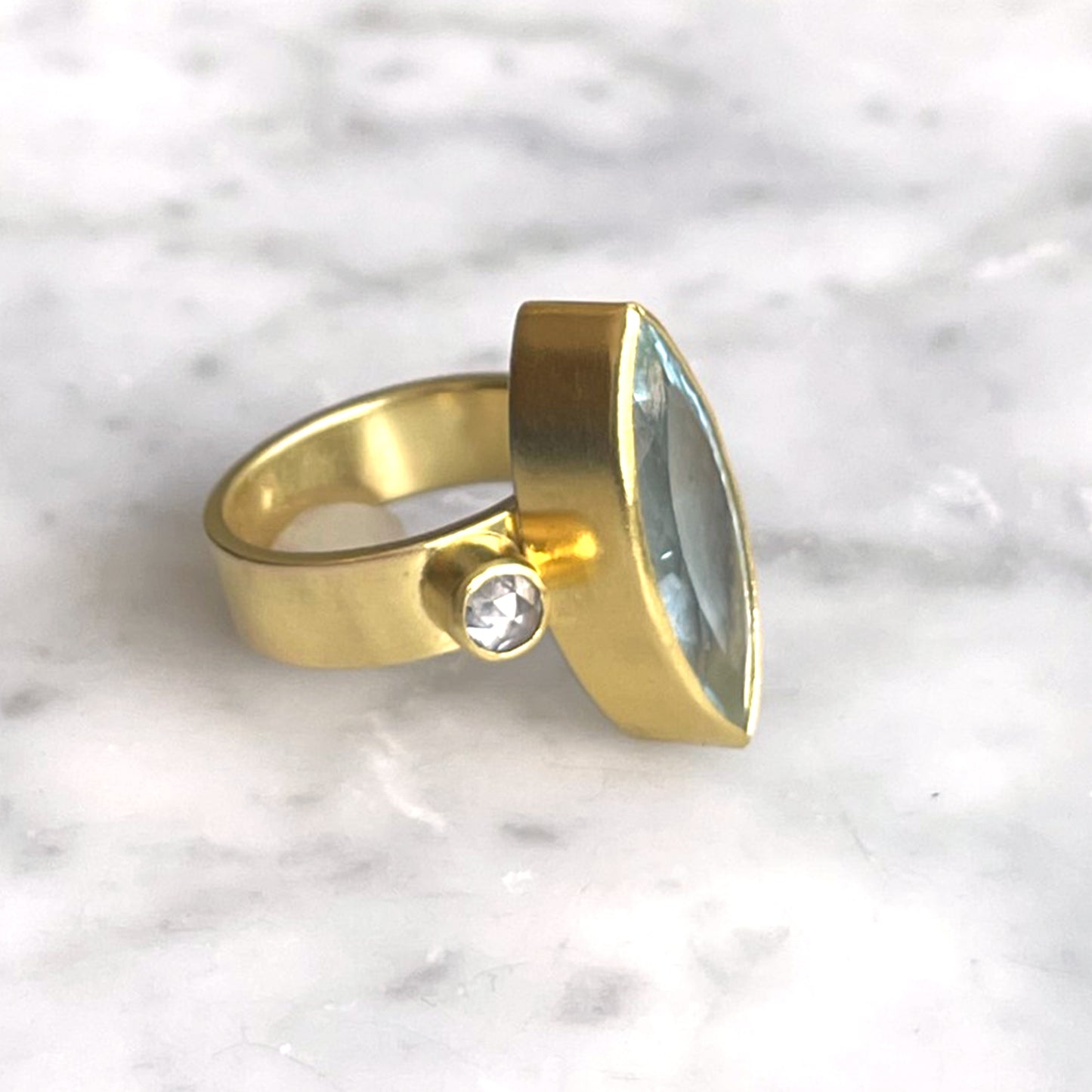 Aqua & Grey Diamond Ring