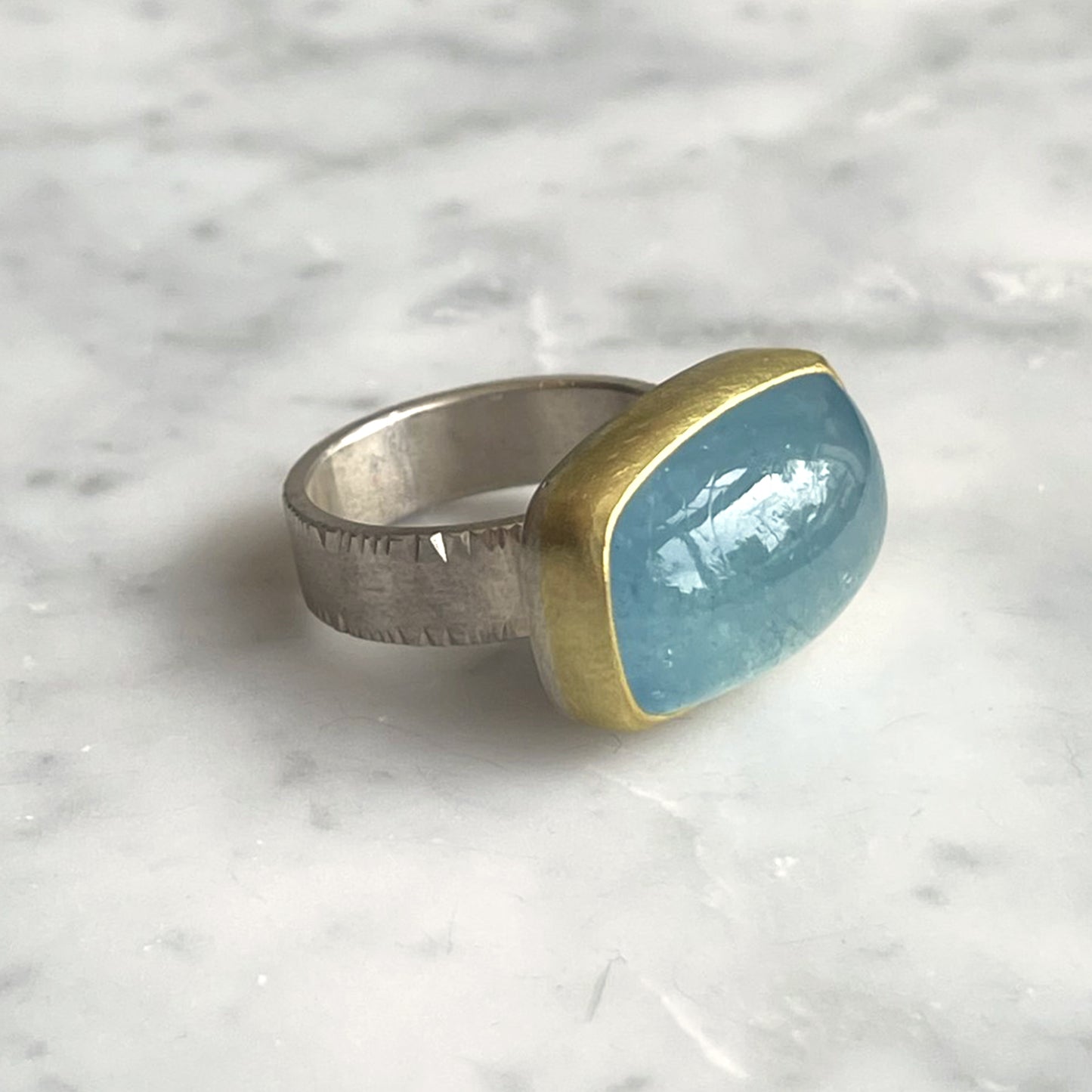 Aquamarine Cushion East West Ring