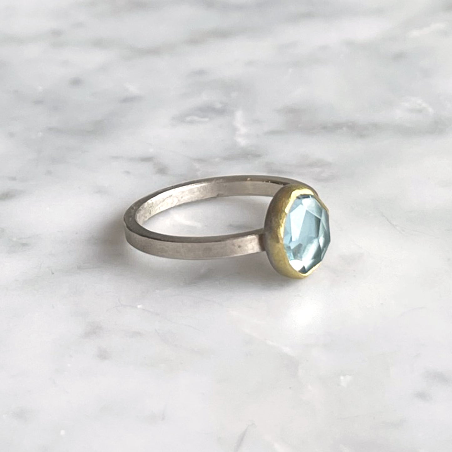 Aquamarine Rose Cut Oval Ring