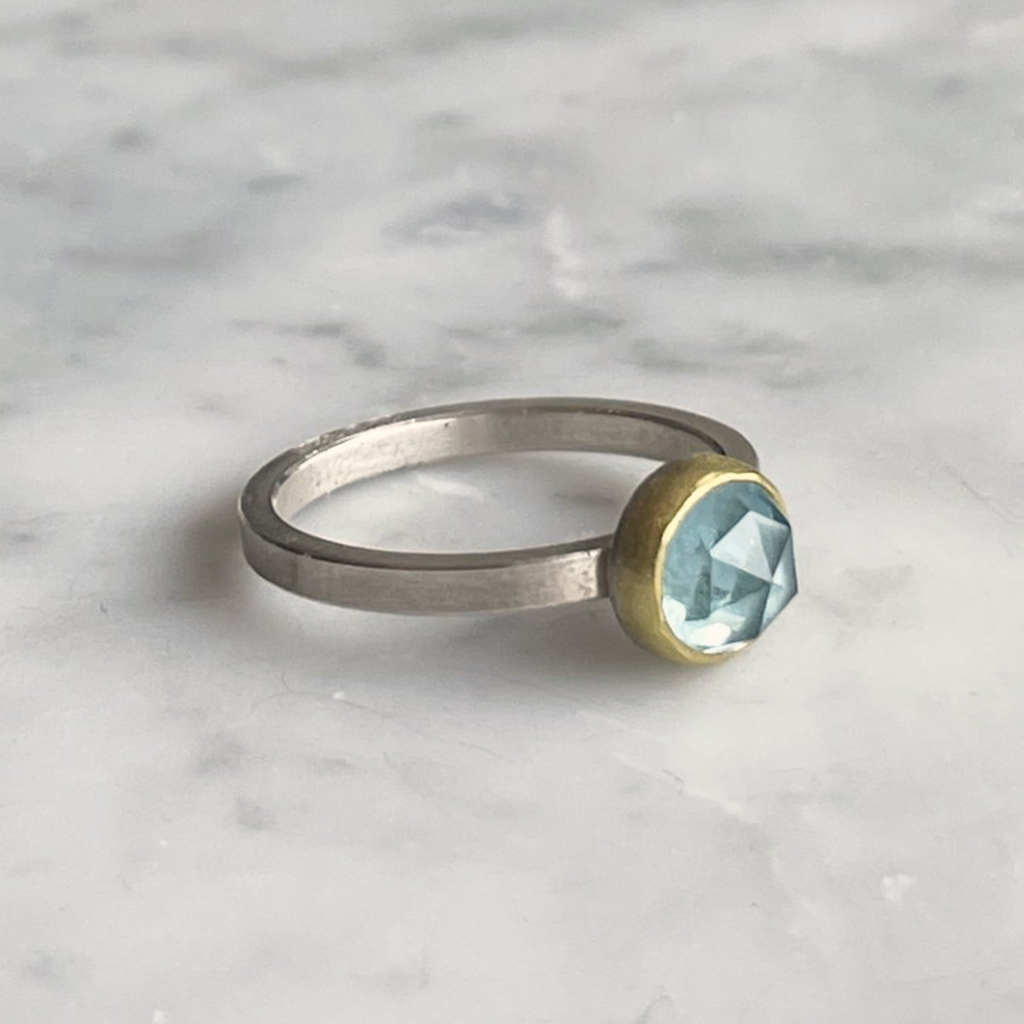 Aquamarine Rose Cut Round Ring