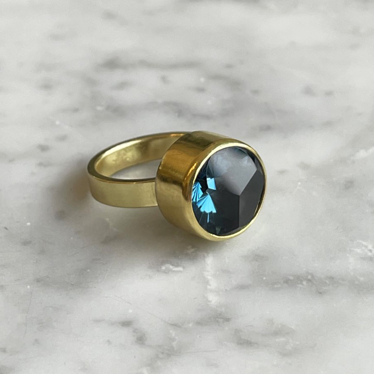 Blue Topaz Round Fancy Cut Ring