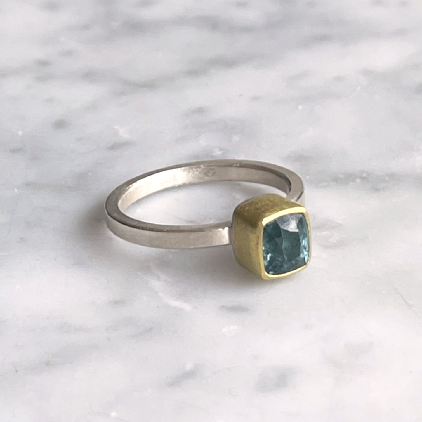 Blue Tourmaline Cushion Ring