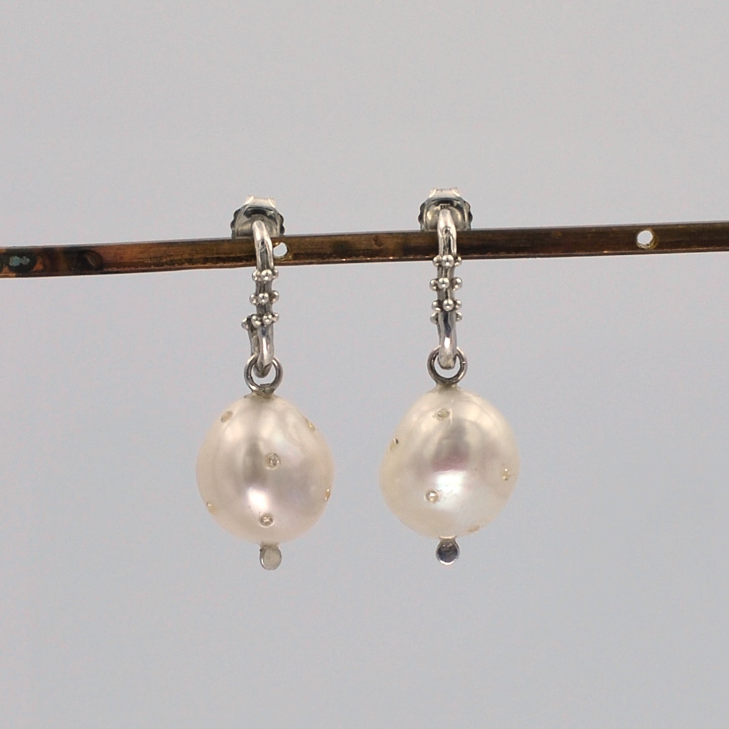 Pearl and Granule Charm Drops W/CZs