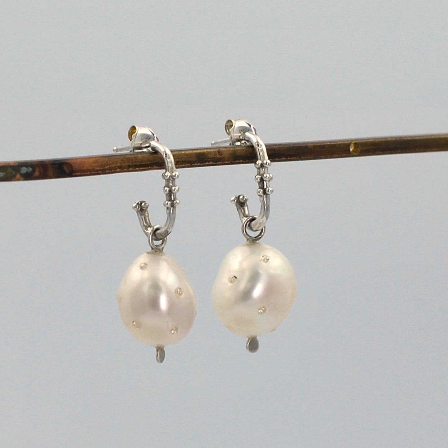 Pearl and Granule Charm Drops W/CZs