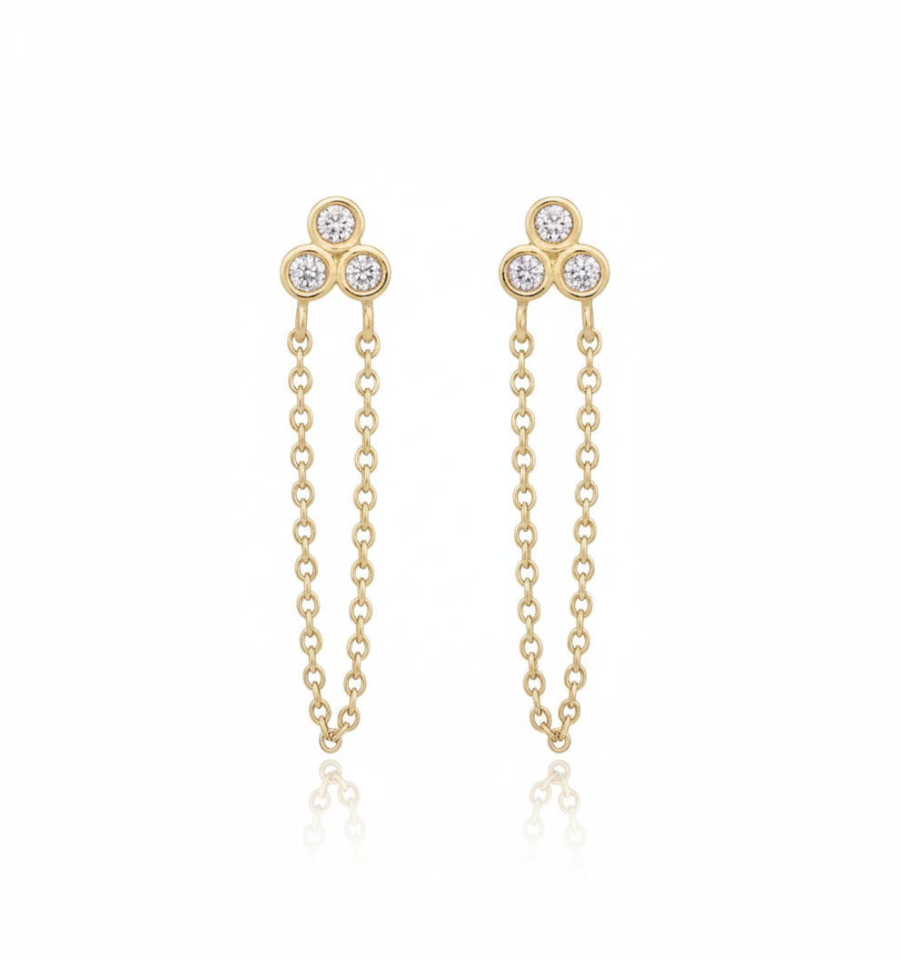 Tri Diamond Chain Earrings