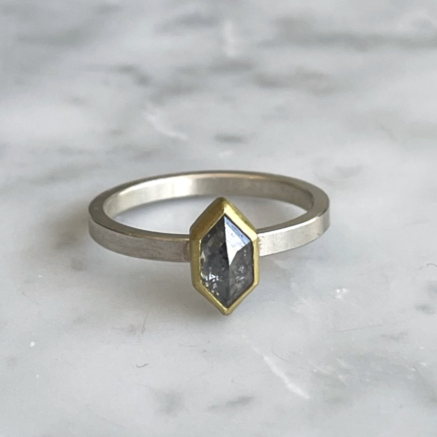 Grey Diamond Long Hex Ring