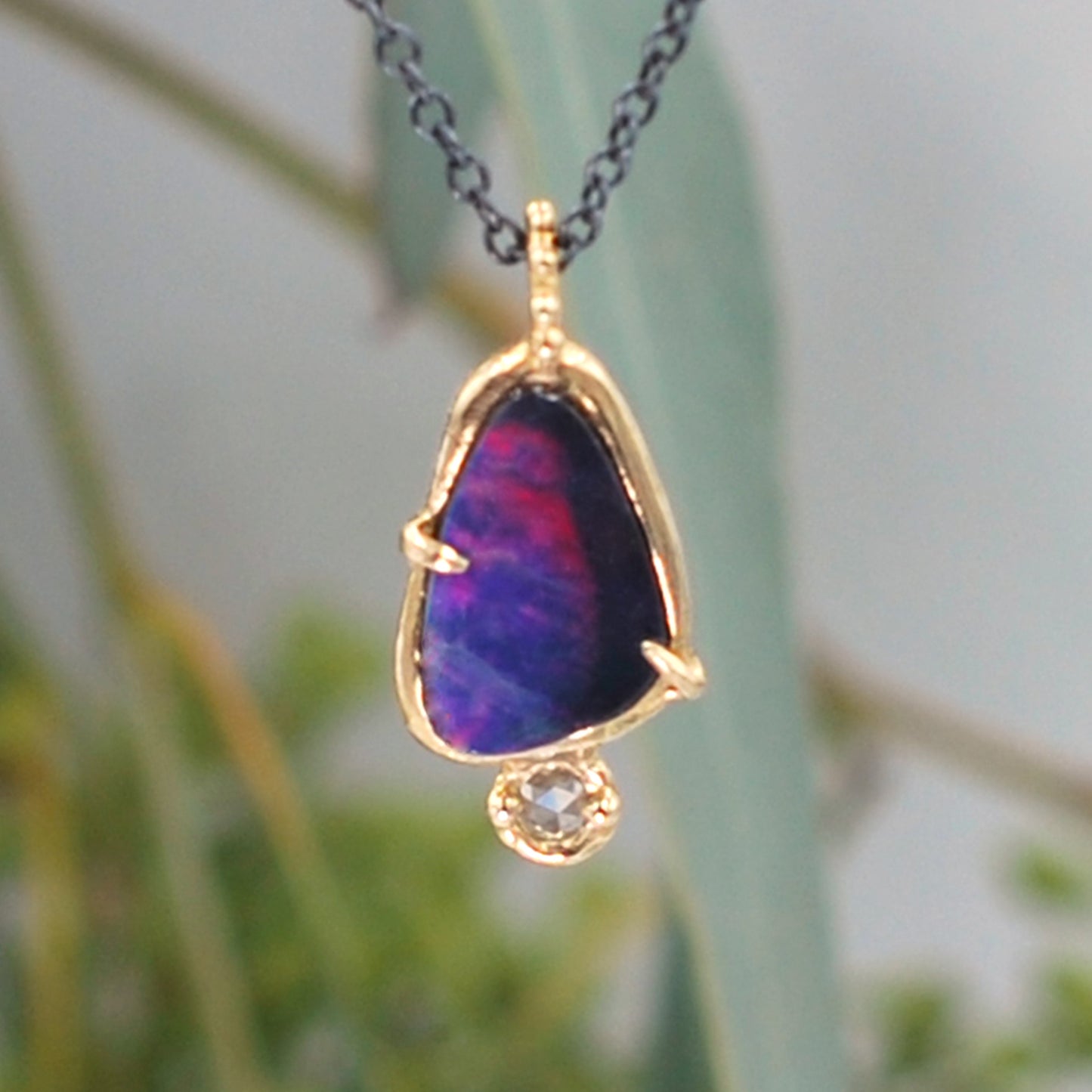 Boulder Opal and Rose Cut Diamond Pendant