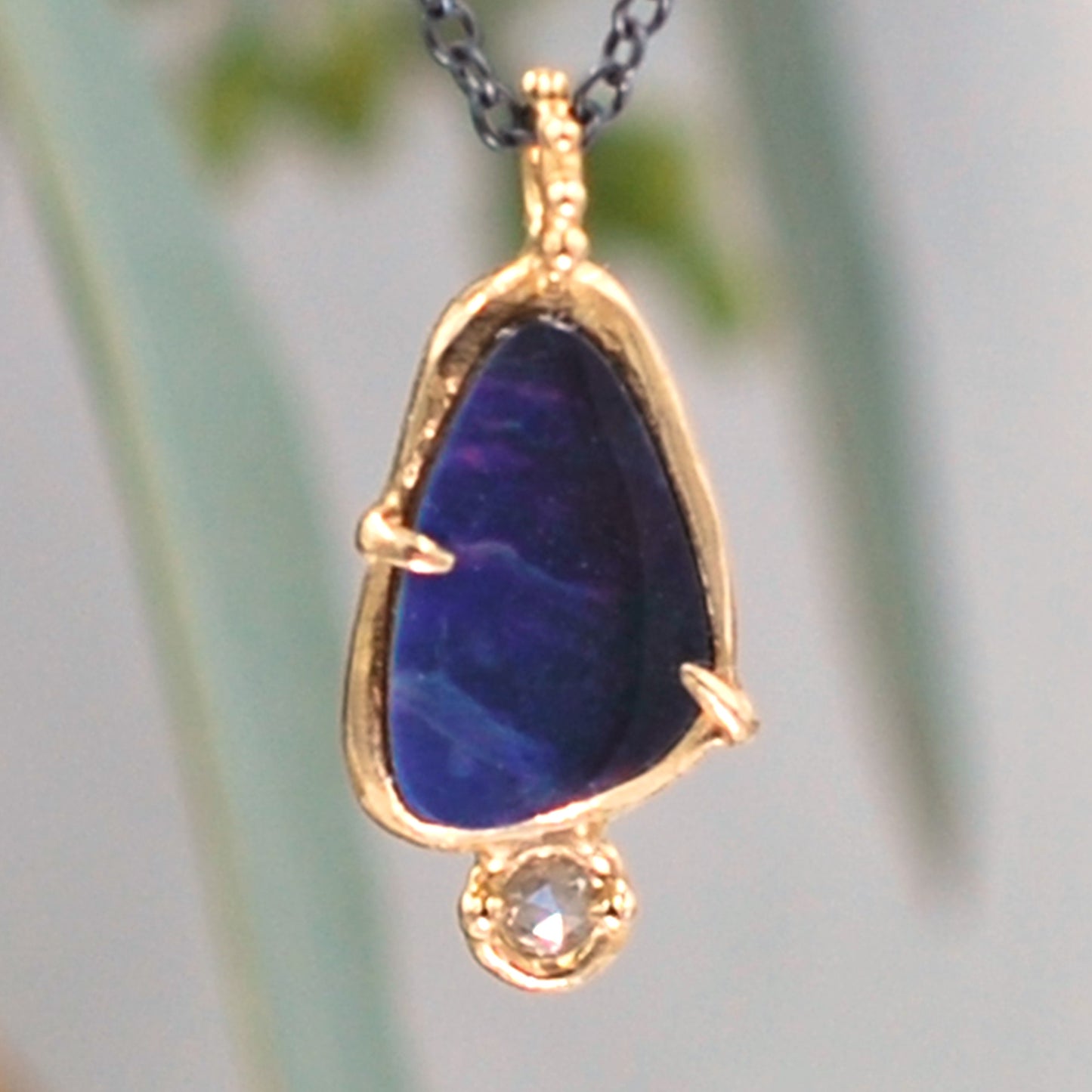 Boulder Opal and Rose Cut Diamond Pendant