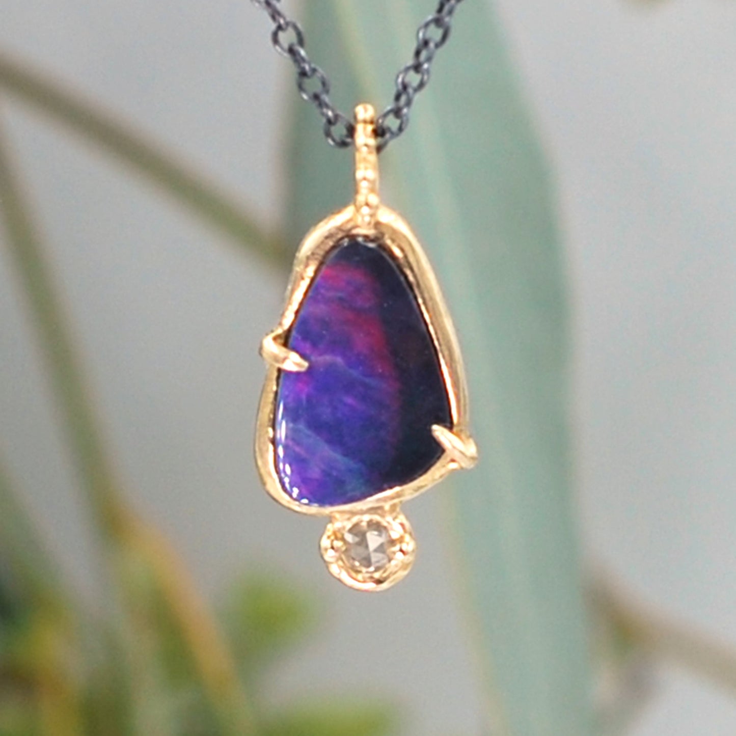 Boulder Opal and Rose Cut Diamond Pendant