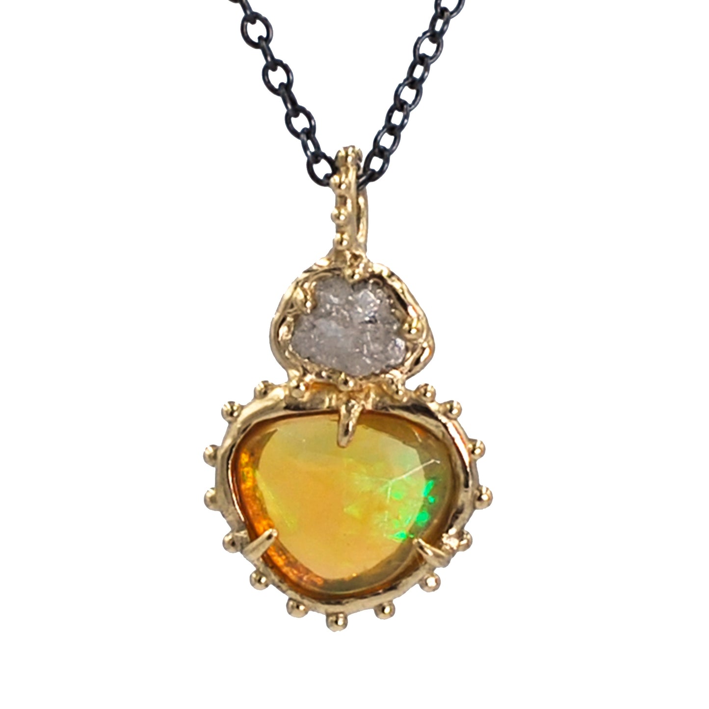 Opal and Raw Diamond Pendant