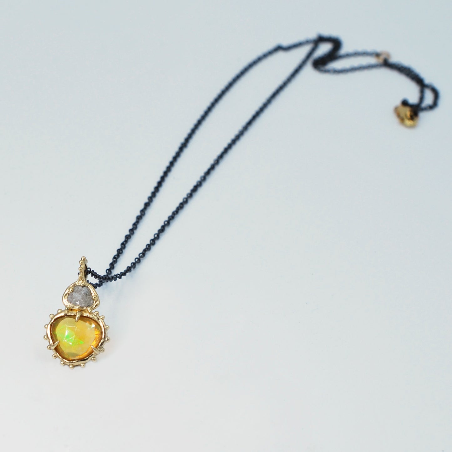Opal and Raw Diamond Pendant