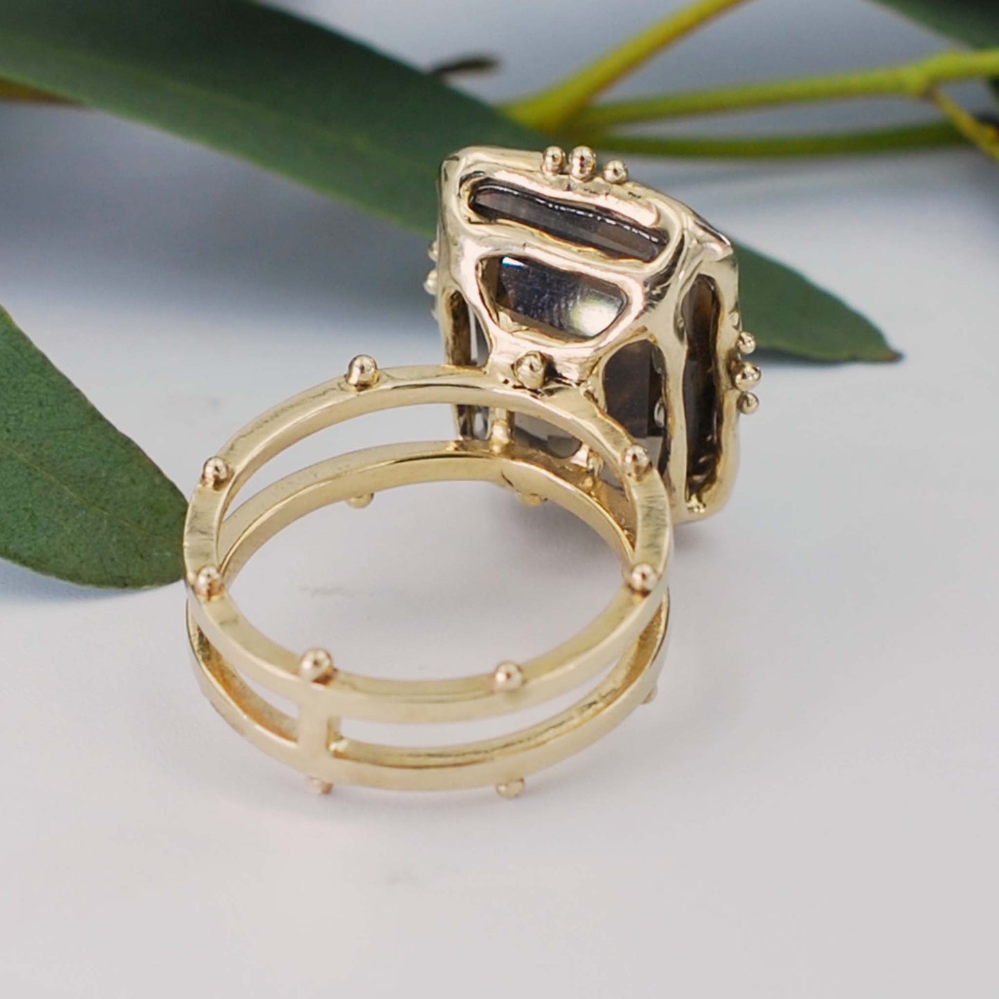 Smokey Quartz Cocktail Ring on Double Dotted Band