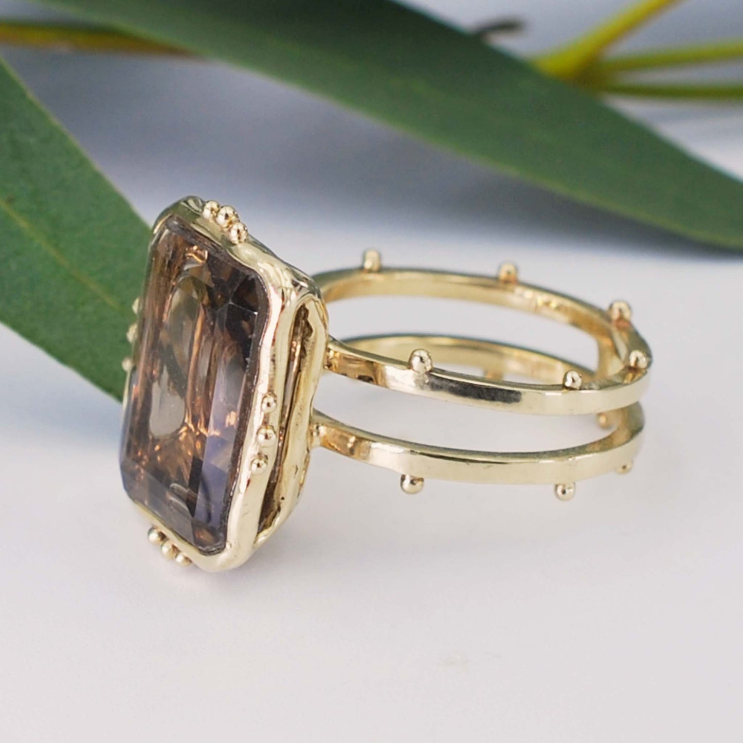 Smokey Quartz Cocktail Ring on Double Dotted Band