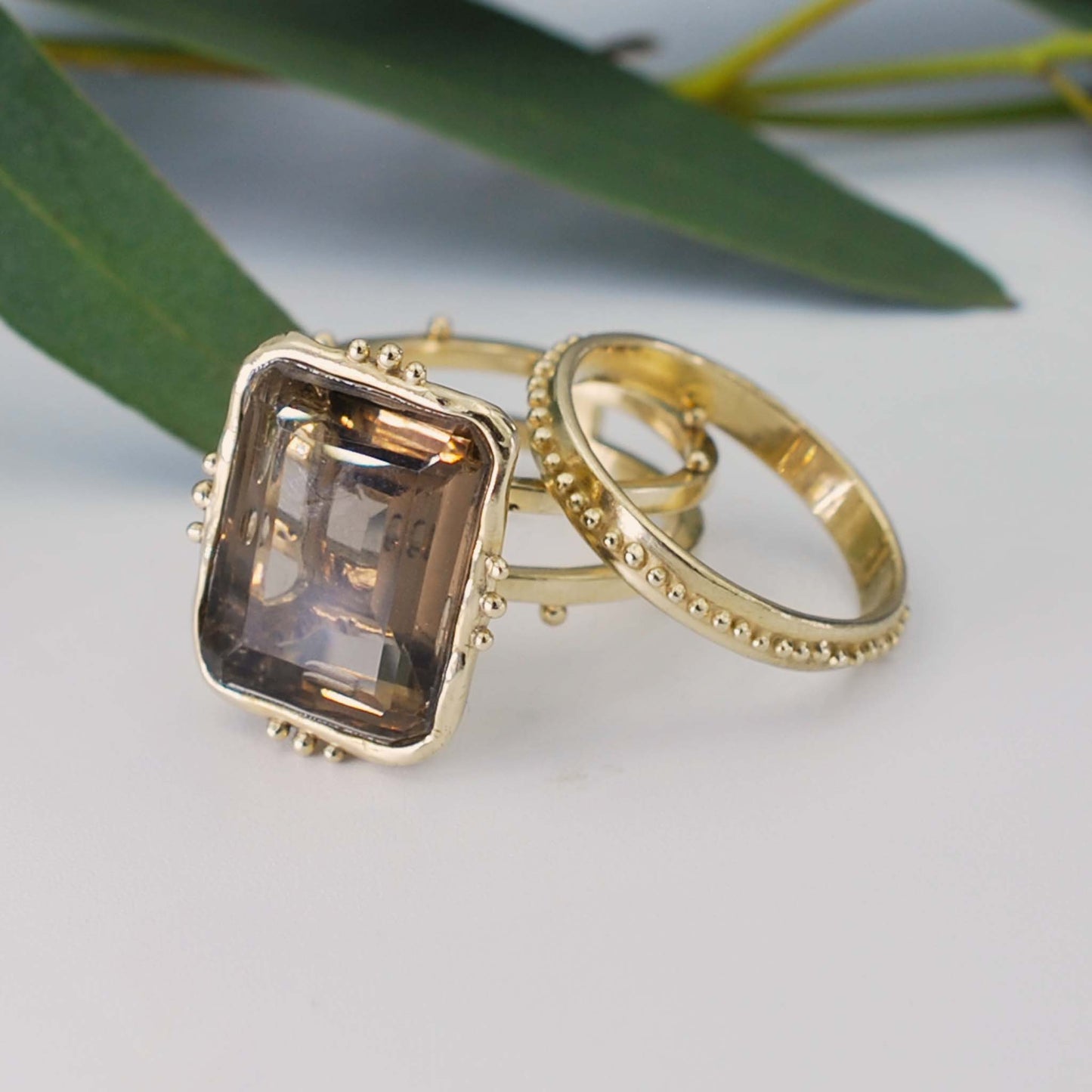 Smokey Quartz Cocktail Ring on Double Dotted Band