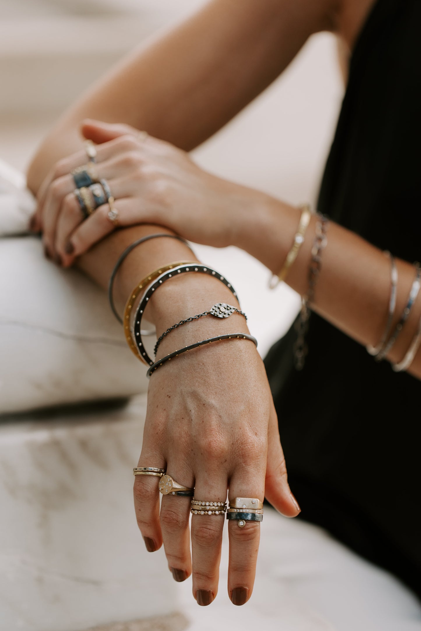 Salt + Pepper Diamond Baguette Stacking Ring