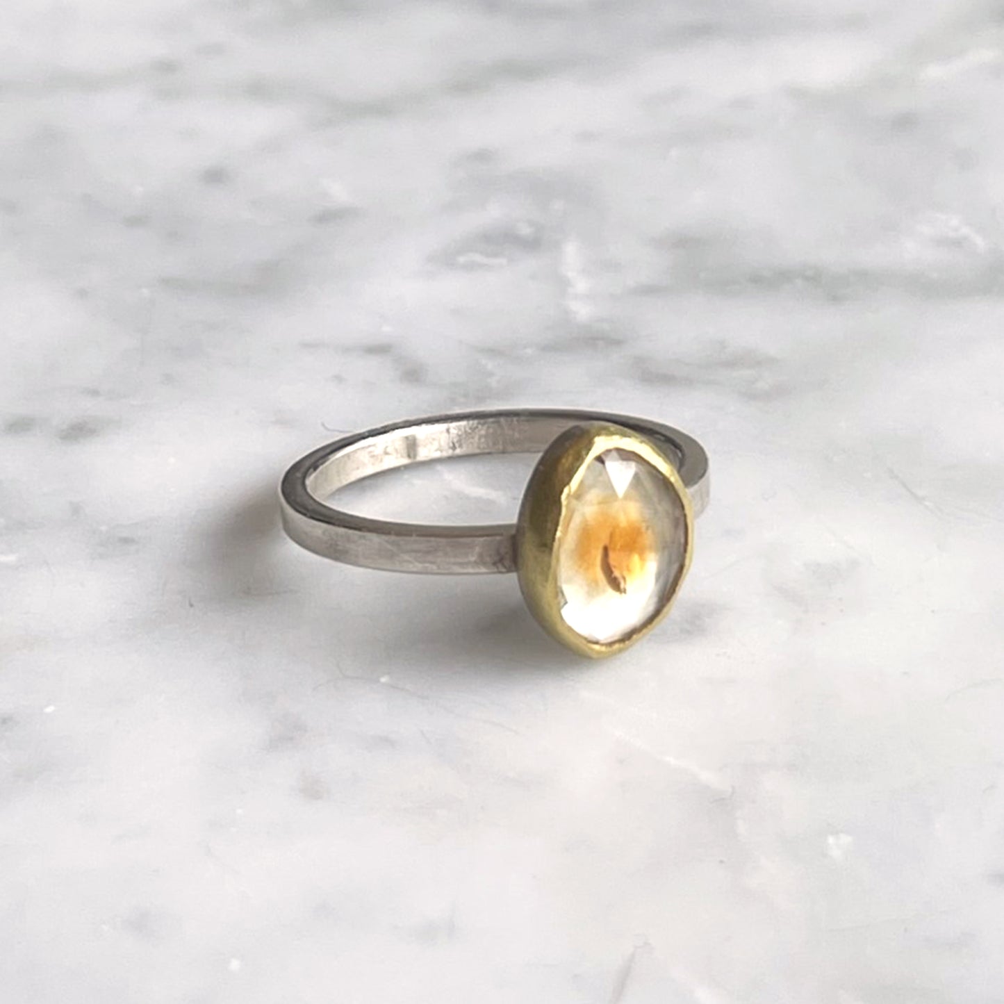 Orange Yolk Sapphire Rose Cut Ring