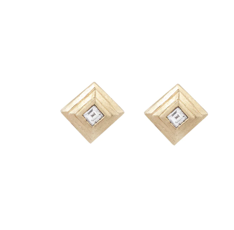 Tiny Ziggurat Diamond Studs