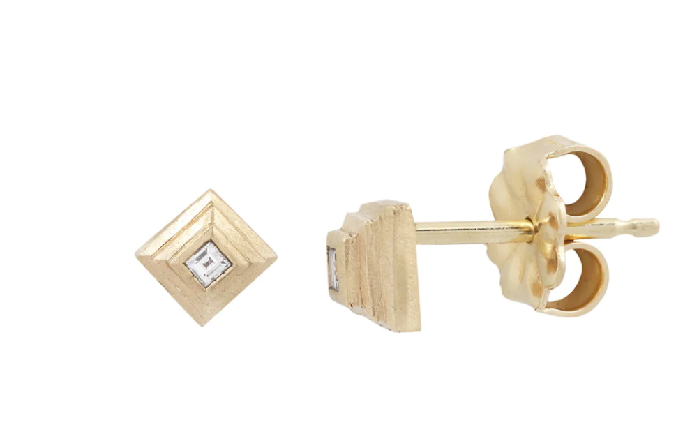 Tiny Ziggurat Diamond Studs