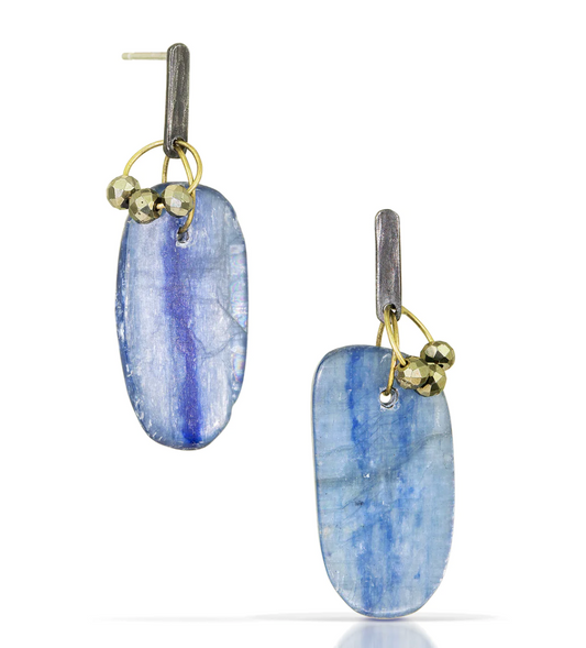 Mini Tangle Earrings - Kyanite + Pyrite