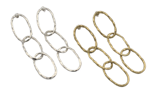 Large Textured Link Earrings - Brass
