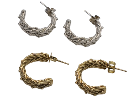 Herringbone Granule Hoops Small - Brass