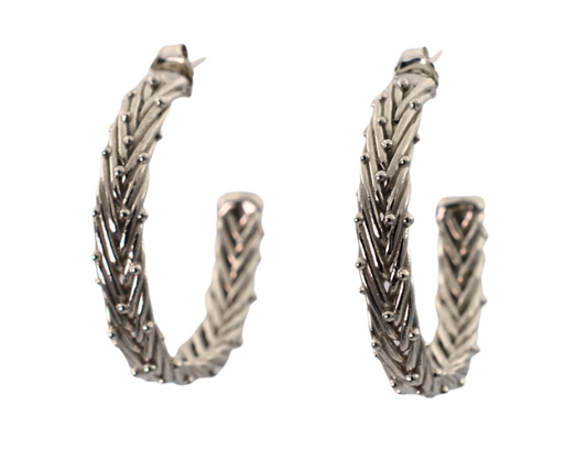 Herringbone Granule Hoops Large - Silver