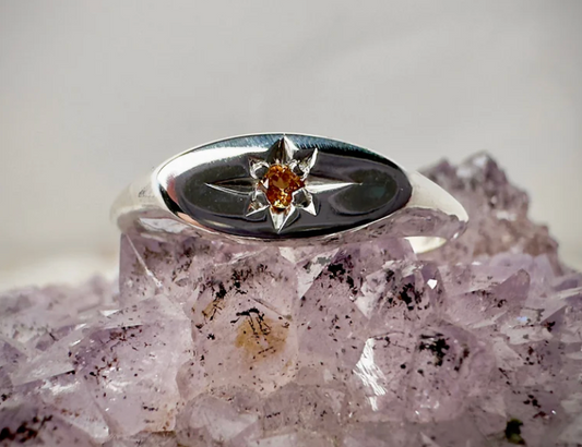 Orange Garnet Starburst Ring Size 7