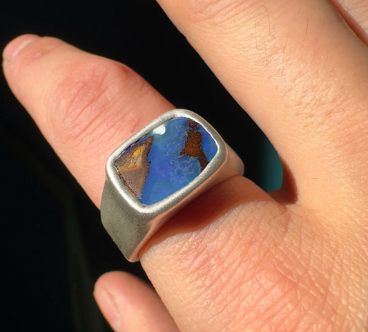 Boulder Opal Signet Ring Size 8