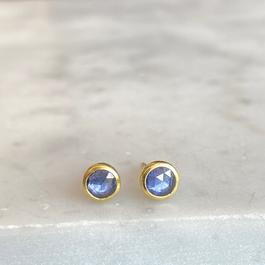 Sapphire Rose Cut Round Stud Earrings