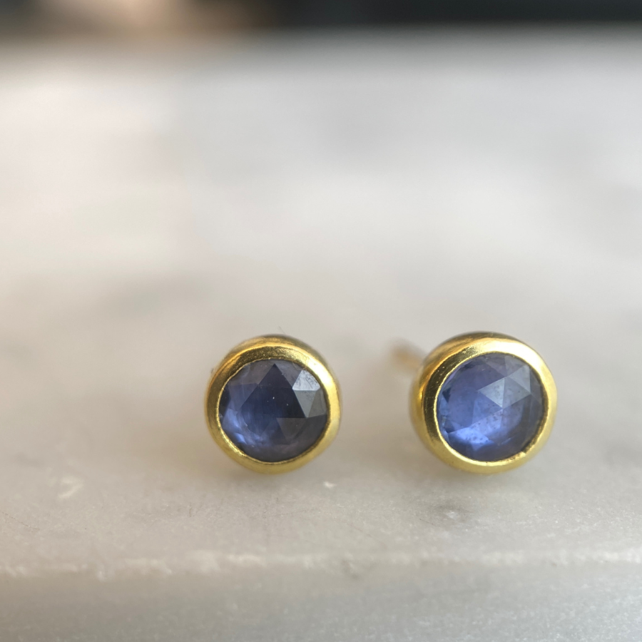 Sapphire Rose Cut Round Stud Earrings