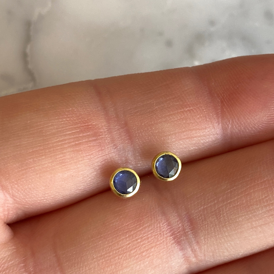 Sapphire Rose Cut Round Stud Earrings