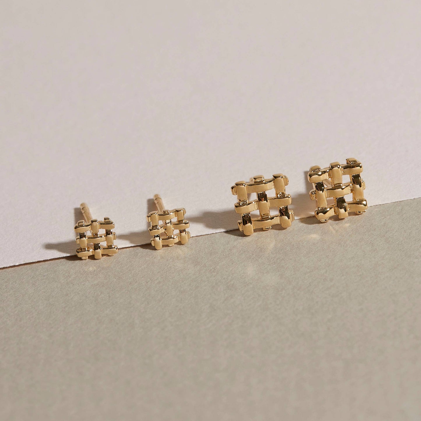 Crosshatch Studs - gold plate: Tiny