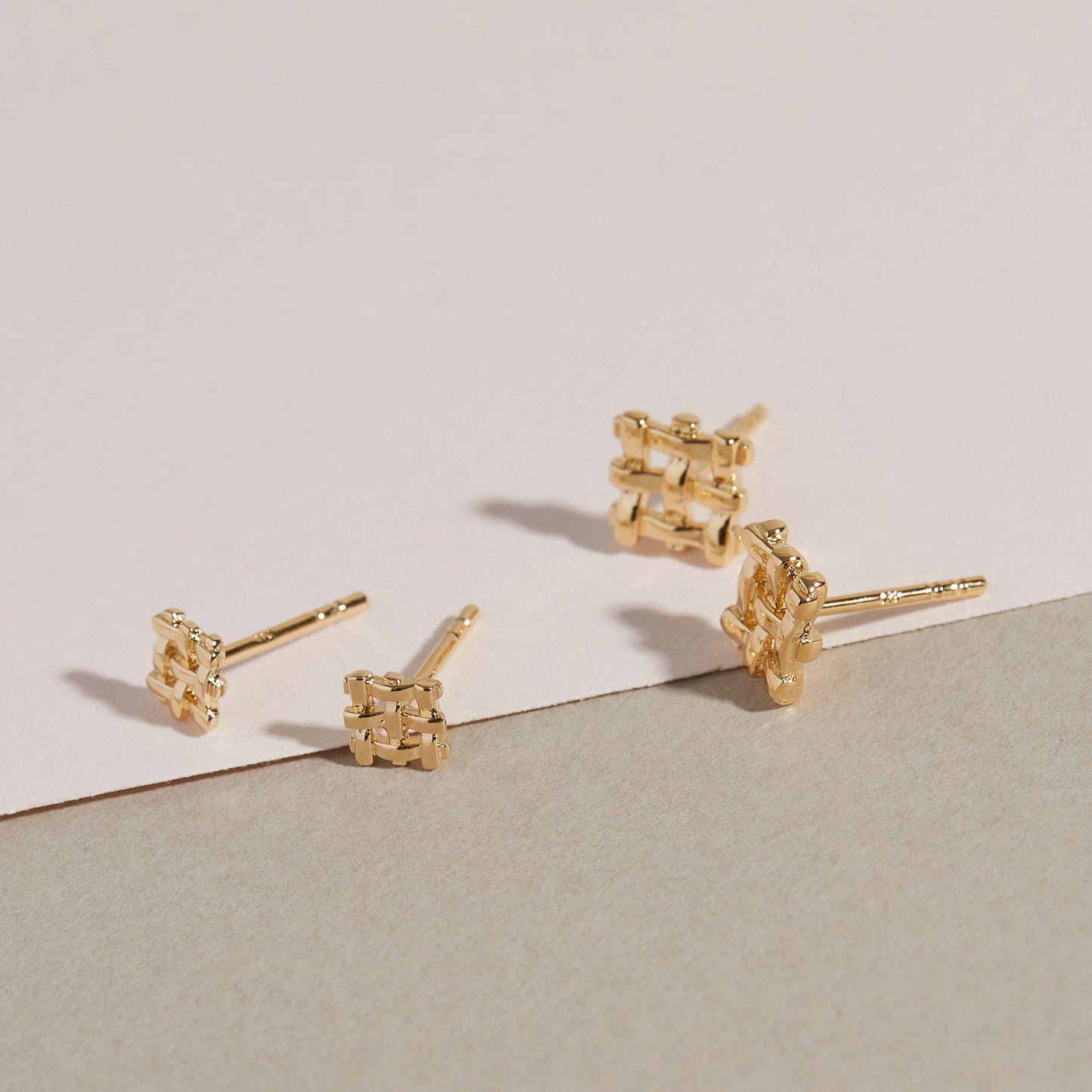 Crosshatch Studs - gold plate: Tiny