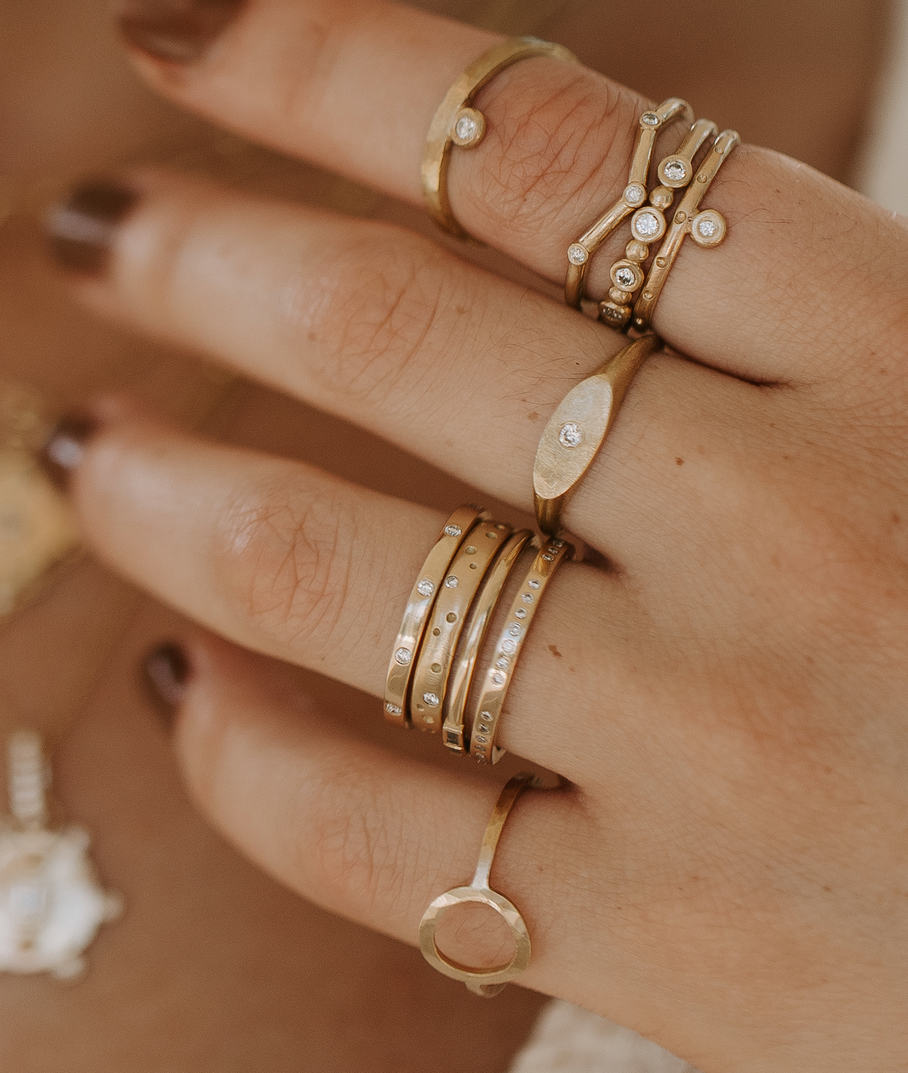 Half Round Dotted Dot Stacking Ring