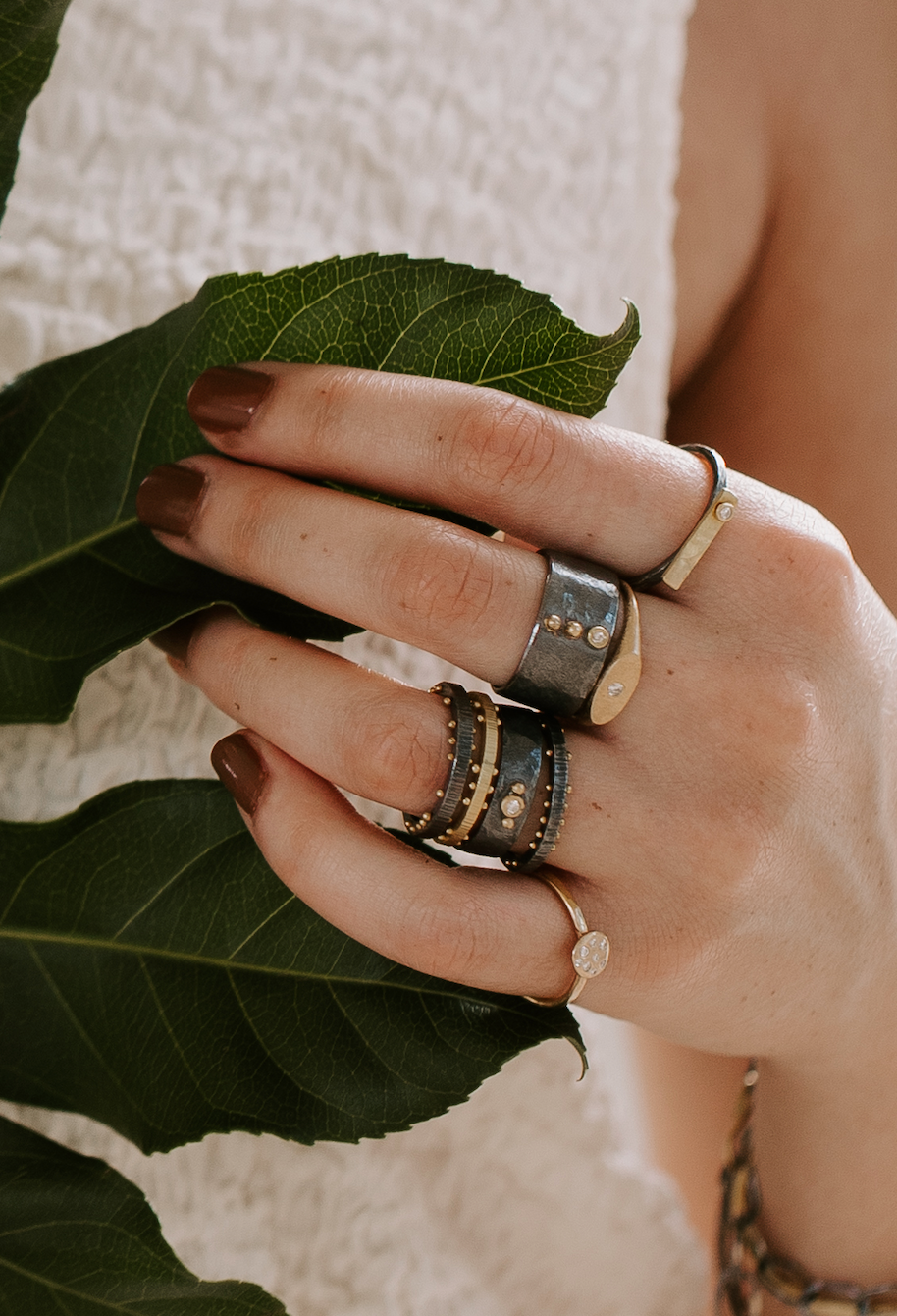 Gold Scattered Dot Stack Ring - Size 7