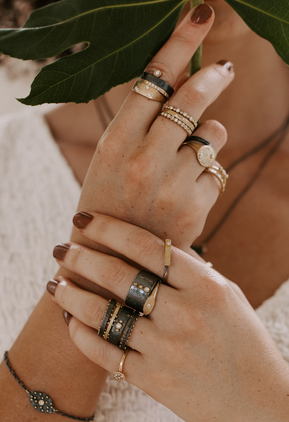 Gold Scattered Dot Stack Ring - Size 7