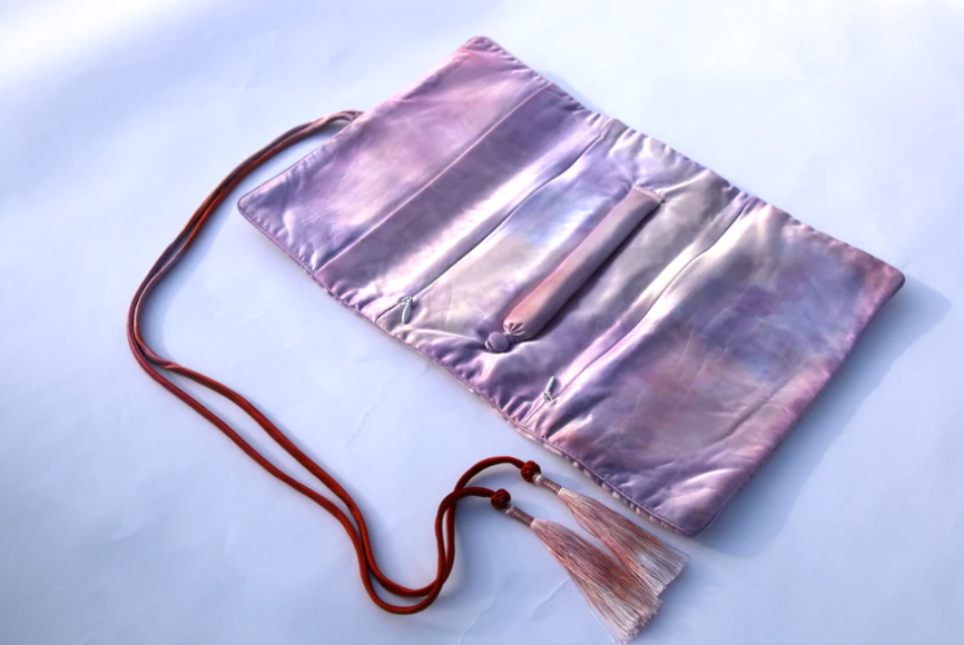 Hand Dyed Silk Jewelry Roll - Green Compassion
