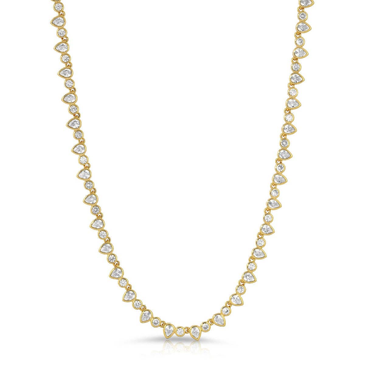 Teardrop Tennis Necklace- Clear/gold