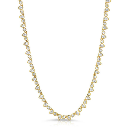 Teardrop Tennis Necklace- Clear/gold