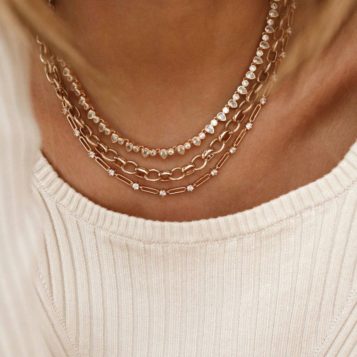 Teardrop Tennis Necklace- Clear/gold