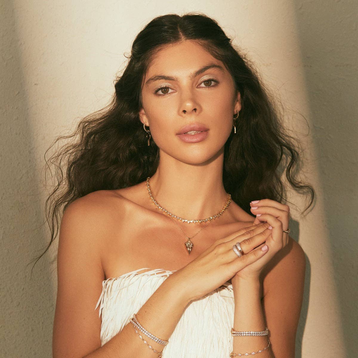 Teardrop Tennis Necklace- Clear/gold