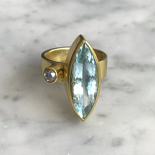 Aqua & Grey Diamond Ring