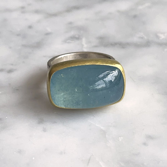 Aquamarine Cushion East West Ring