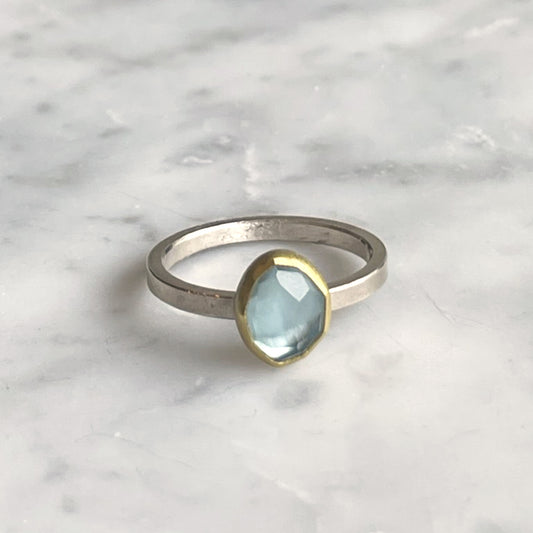 Aquamarine Rose Cut Oval Ring