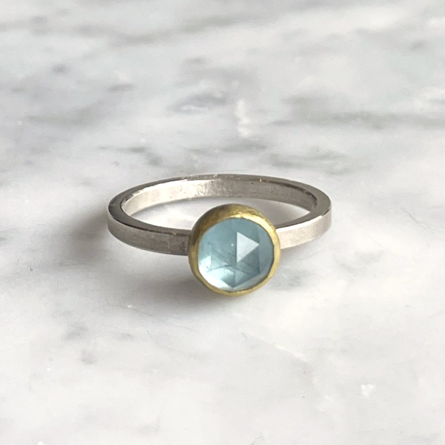 Aquamarine Rose Cut Round Ring